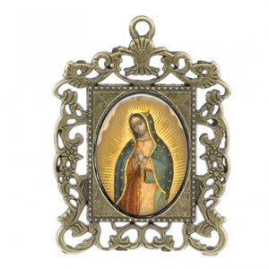 Rosary Center, Our Lady of Guadalupe, Large Rosary Center, Antique Finish,  Ornate Frame Center piece, Custom Rosary Centers,