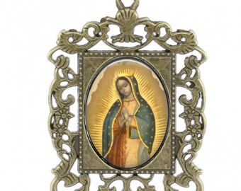 Rosary Center, Our Lady of Guadalupe, Large Rosary Center, Antique Finish,  Ornate Frame Center piece, Custom Rosary Centers,