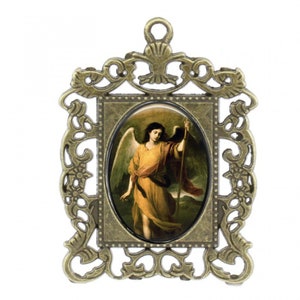 Rosary Center, St Raphael, Archangel, Large Rosary Center, Antique Finish,  Ornate Frame Center piece, Custom Rosary Centers,