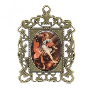 Rosary Center, St Michael, Archangel, Large Rosary Center, Antique Finish,  Ornate Frame Center piece, Custom Rosary Centers,