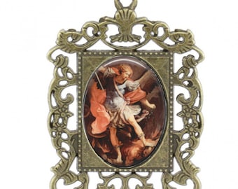 Rosary Center, St Michael, Archangel, Large Rosary Center, Antique Finish,  Ornate Frame Center piece, Custom Rosary Centers,