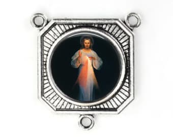 Rosary Center, Divine Mercy, Large Rosary center, Silver Finish, Rosary Parts,