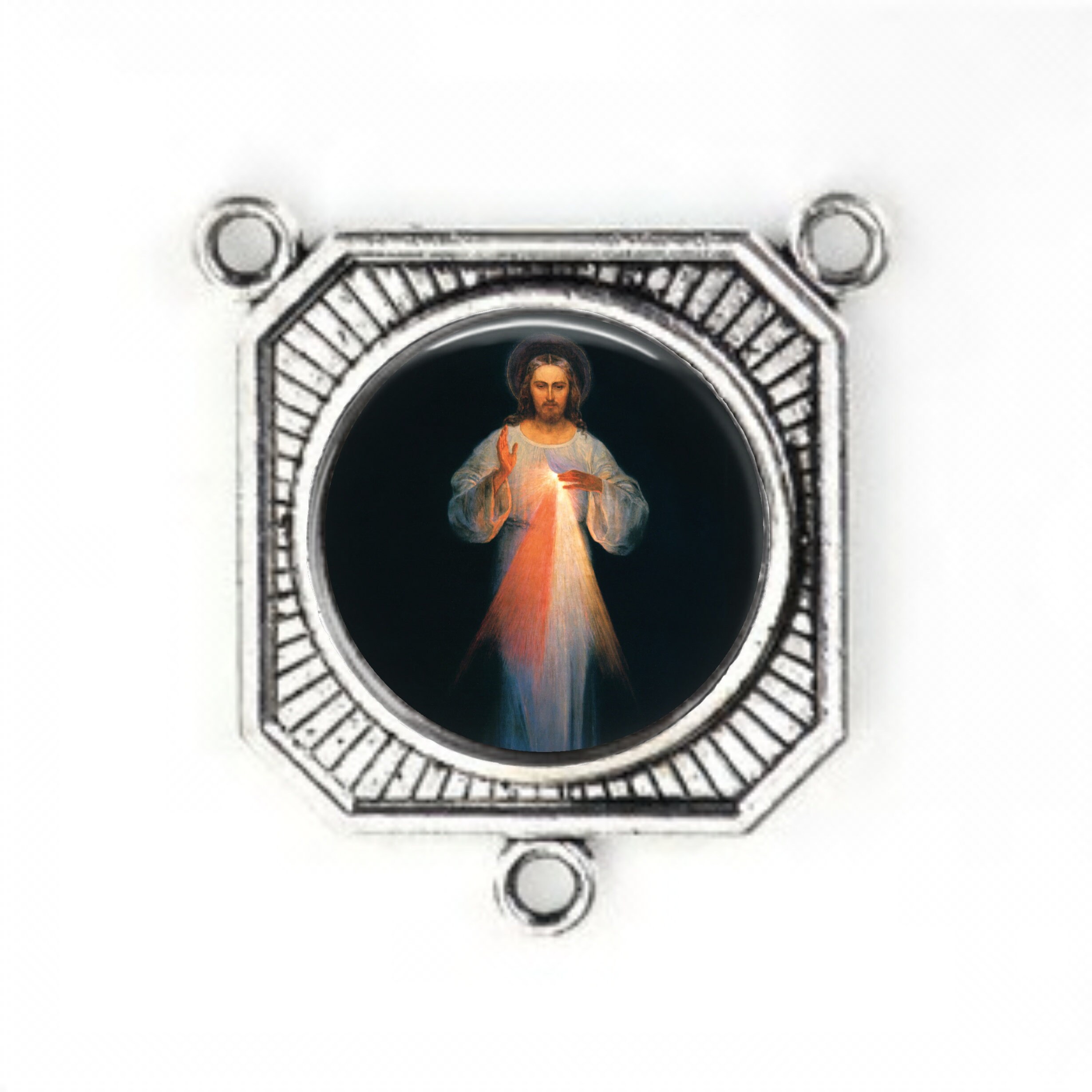 Centre Du Rosaire, Miséricorde Divine, Grand Centre Finition Argent, Pièces Rosaire,