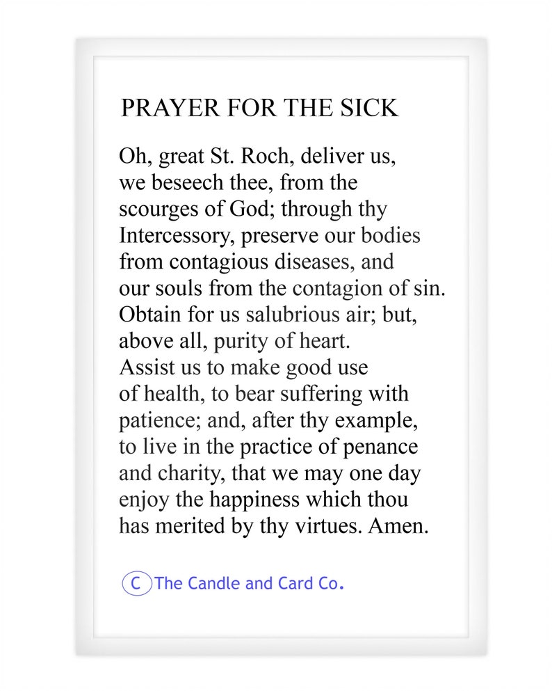 Saint Roch Prayer for the Sick Prayer Card Roch St Roch Etsy