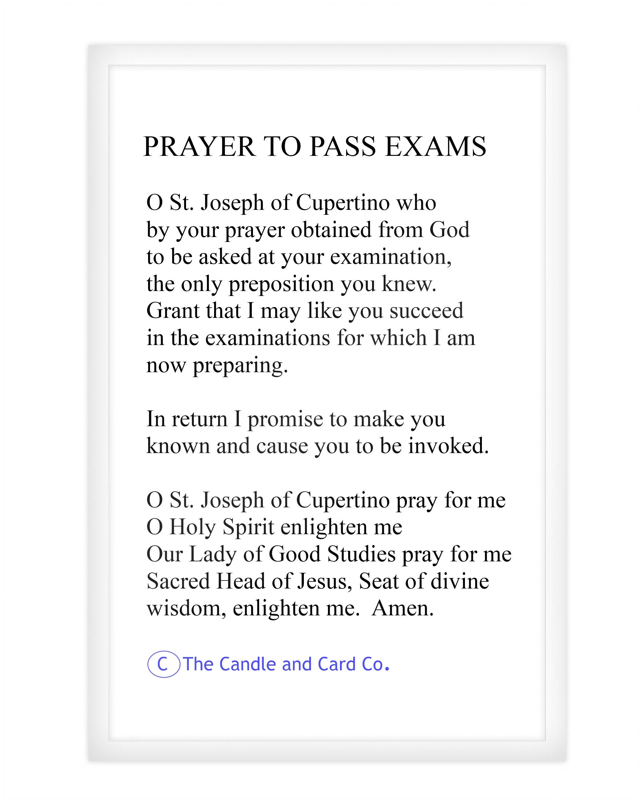 Prayer Card Exams Prayer Joseph Cupertino Inspirational Etsy UK