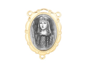 Rosary Center, St Margaret, Margaret of Scotland, Portrait Drawing, Gold or Silver Finish