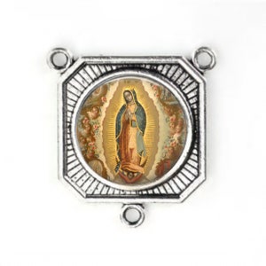 Rosary Center, Our Lady of Guadalupe, Virgin of Guadalupe, Large Rosary Center, Silver Finish, Rosary Parts,
