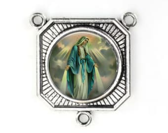 Rosary Center, Miraculous Medal, Large Rosary Center, Silver Finish, Rosary Parts,