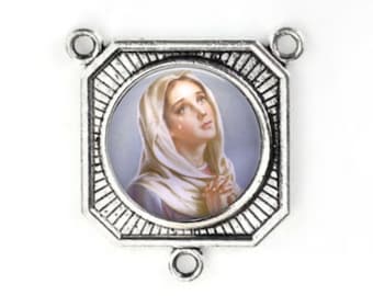 Rosary Center, Our Lady of Sorrows, Large Rosary Center, Silver Finish, Rosary Parts,