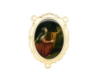 Rosary Center, Mary Magdalene, Catholic Rosary, Gold or Silver Finish