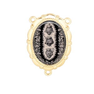 Three Sacred Holy Hearts Rosary Center, Gold or Silver Finish