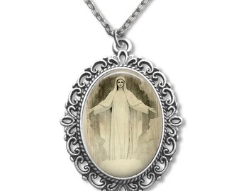 Our Lady Medjugorje, Religious Medal, Catholic Gift, Catholic Medal, Catholic Jewelry, Portrait Drawing, Blessed Mary Medal, Catholic Art