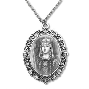 Saint Margaret, religieuze medaille, Margaretha van Schotland, katholieke medaille, katholiek geschenk, religieus geschenk, religieuze sieraden, portrettekening,