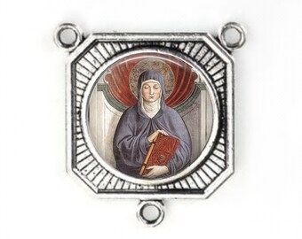 Rosary Center, St Monica, Large Rosary Center, Silver Finish, Rosary Parts,