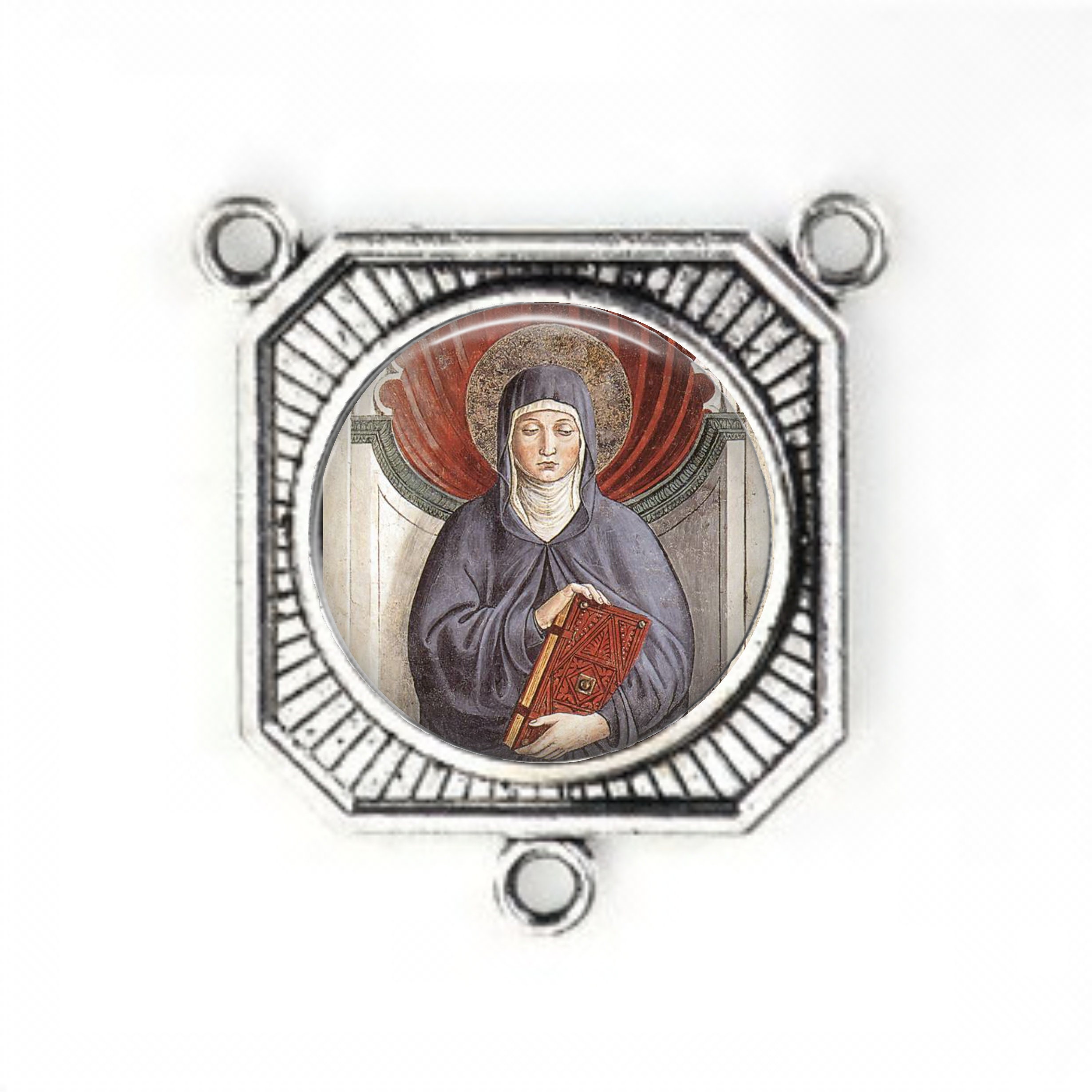 Rosary Center, St Monica, Grand Rosaire Silver Finish, Rosary Parts,