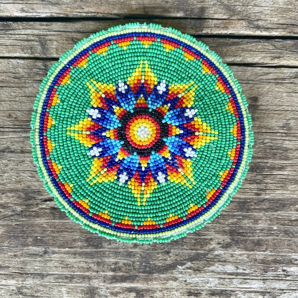 Vintage Native American Beaded Round Hair Barrette with Multicolored Star Design (RK231)