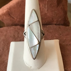Zuni Inlay Sterling Silver Ring with Mother of Pearl-Vintage in multiple sizes   (AS193A)