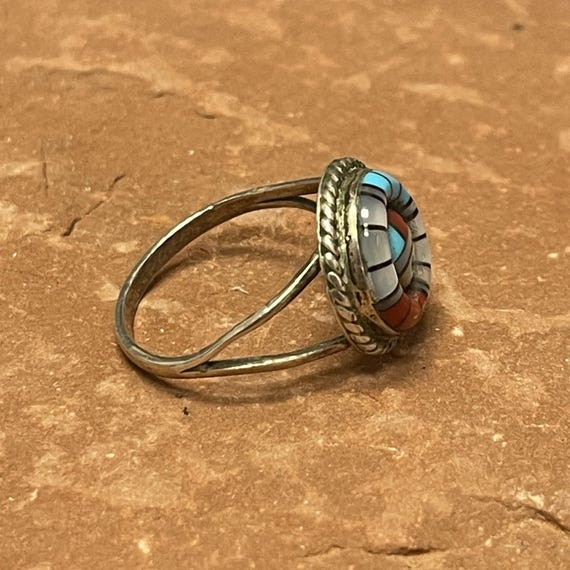 Authentic Zuni Sunface Ring with Multi-stone Inla… - image 4