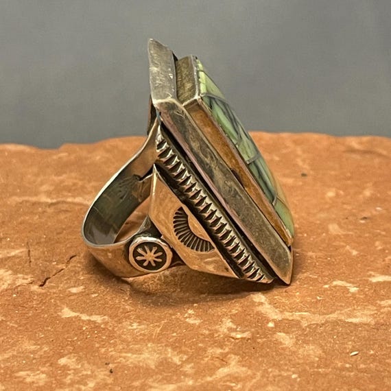 Genuine Navajo Channel Inlay Spinner Ring with Turquo… - Gem