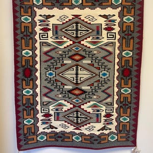 Rosemary Sagg Authentic Navajo Wool Rug with Teec Nos Pos design  (JM119)