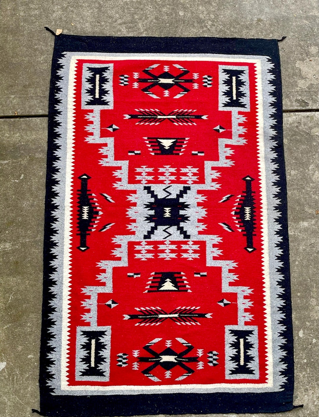 Navajo Rug Weaving With Storm Pattern, Authentic Native American ...