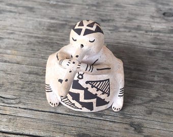 Acoma Pueblo Pottery Cat Figurine by Shirley Chino Hand Painted