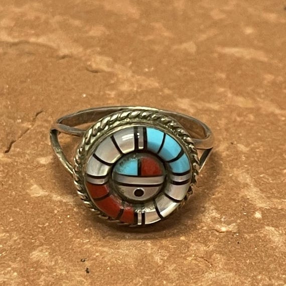 Authentic Zuni Sunface Ring with Multi-stone Inla… - image 2