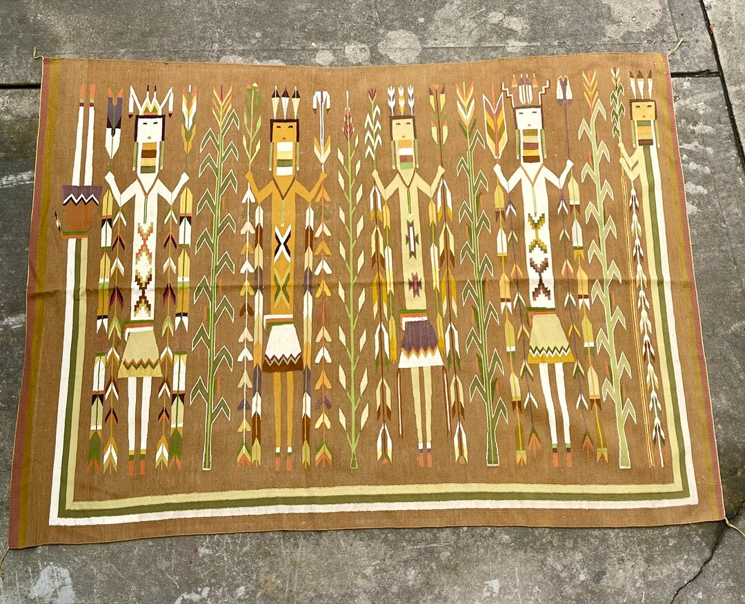 Extra LG Navajo Yei Rug Weaving, Authentic Handwoven Native American ...