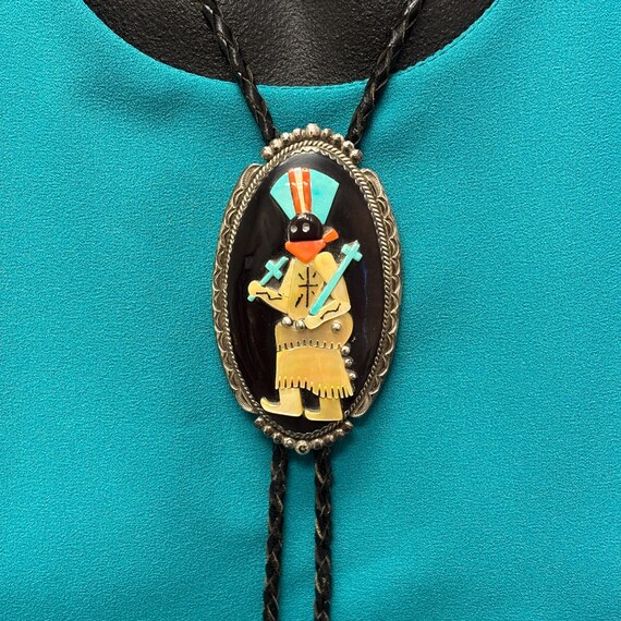 Beverly Etsate Zuni Inlay Apache Dancer Bolo Tie … - image 1