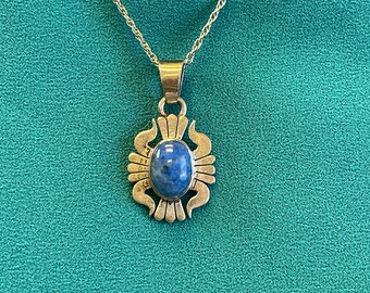 Colgante de plata de Allison Lee con lapislázuli denim en cadena de plata, estilo Navajo vintage auténtico (JM181)