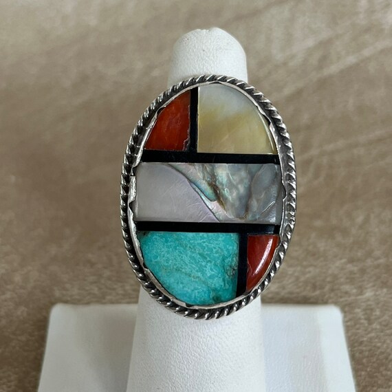 Authentic Zuni Ring with Multi-stone Inlay, vinta… - image 3