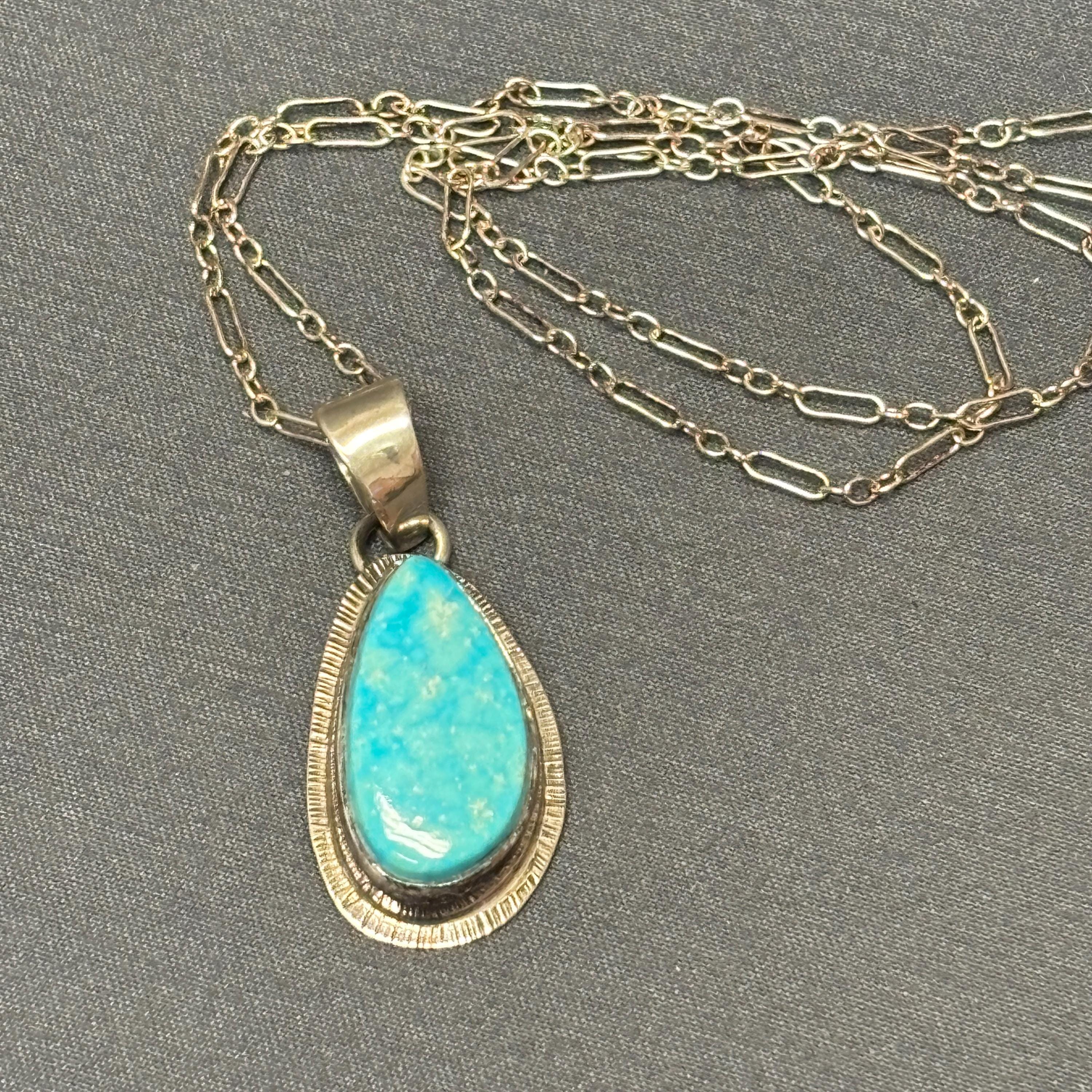 Lyle Piaso, Navajo Kingman Turquoise and Sterling Silver Pendant