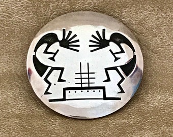 Kokopelli Design Genuine Hopi Overlay Pin Pendant by Norman Honie Jr.  KD324