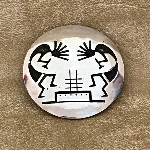 Kokopelli Design Genuine Hopi Overlay Pin Pendant 