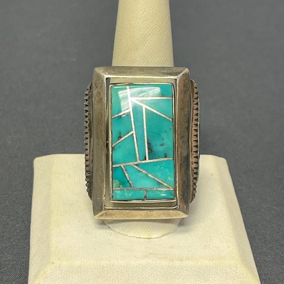 Genuine Navajo Channel Inlay Spinner Ring with Turquo… - Gem