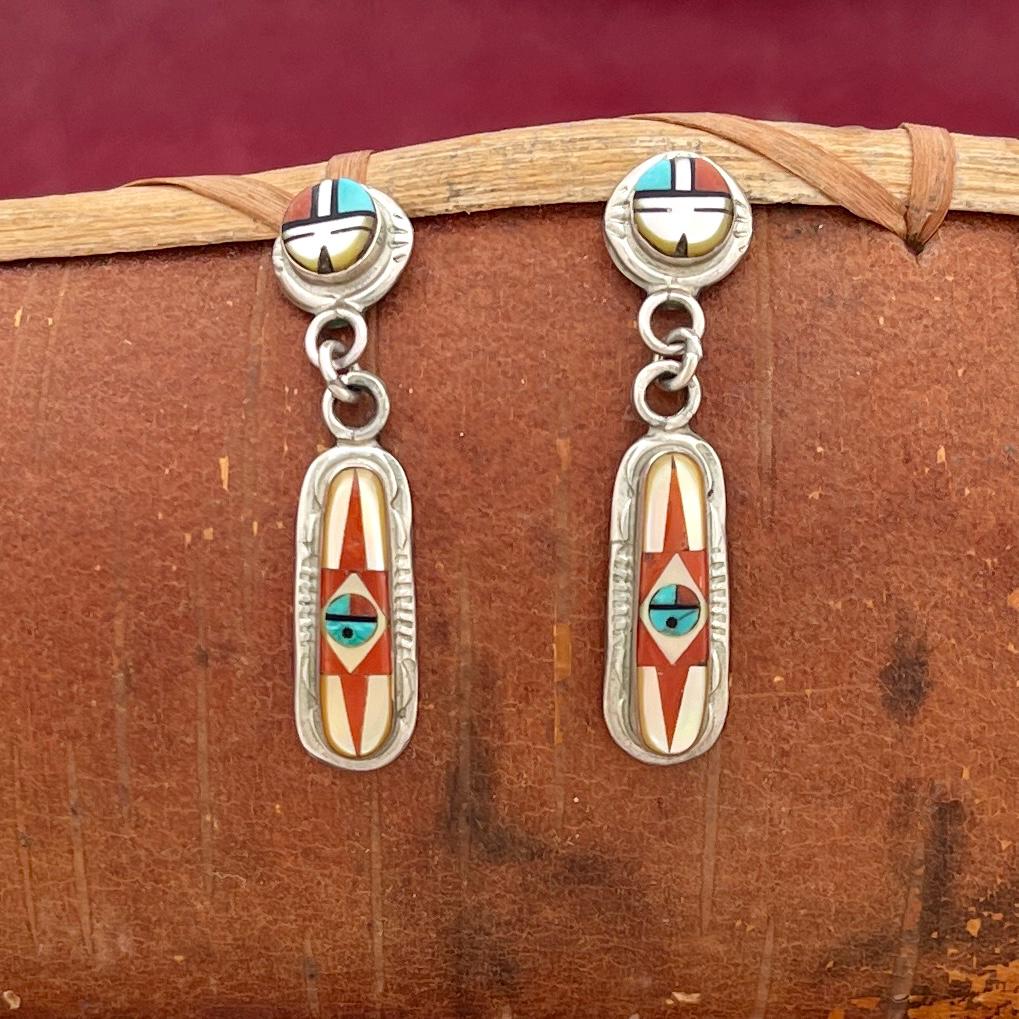 Important Vintage Evangelita Edaakie 'Turquoise Eye' Native American Jewelry Silver Earrings Important Vintage Evangelita Edaakie 'Turquoise Eye' Native American Jewelry Silver Earrings