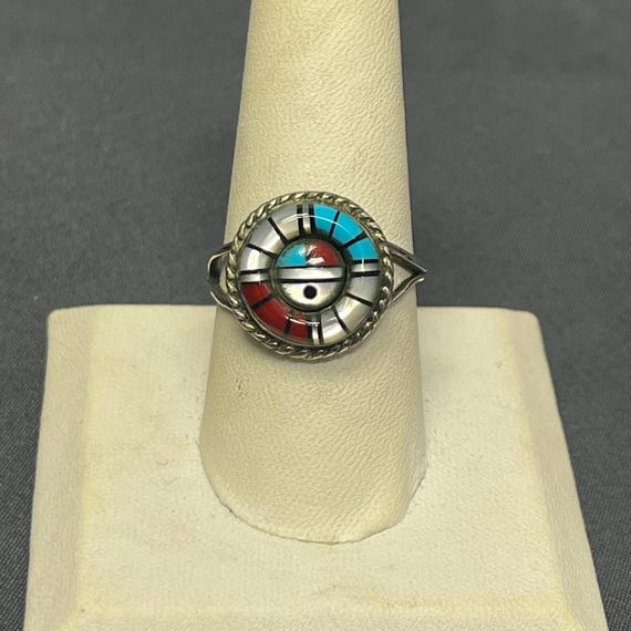 Authentic Zuni Sunface Ring with Multi-stone Inla… - image 7