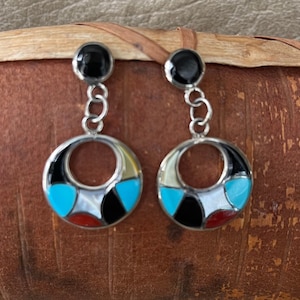 Zuni Inlay Multicolored Post Dangle Earrings  (1/232)