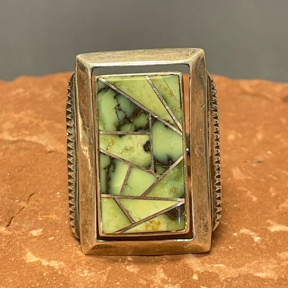 Genuine Navajo Channel Inlay Spinner Ring with Turquo… - Gem