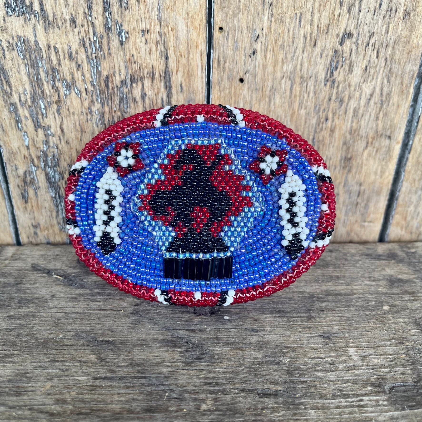 Native American Belt Buckle Shoshone Beaded Hand Native American Beaded Belt Buckle: Rose Design Seed Beads  main image 2
