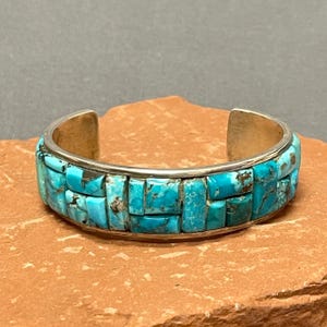 Daisy Brown Vintage Navajo Turquoise Cobblestone Sterling Silver Cuff  (KK17)