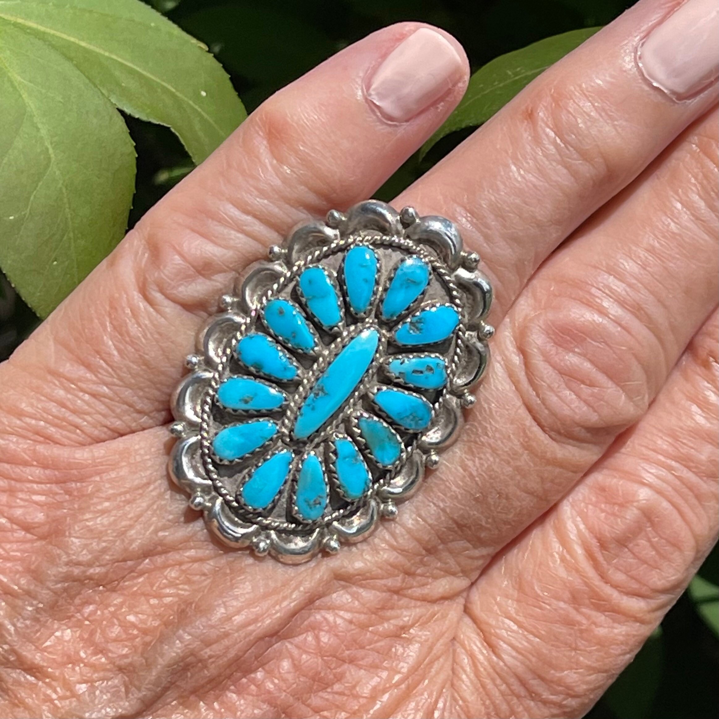 Justin Wilson Vintage Native American Navajo Blue Gem Turquoise Sterling Silver Ring Old Justin Wilson Vintage Native American Navajo Blue Gem Turquoise Sterling Silver Ring Old