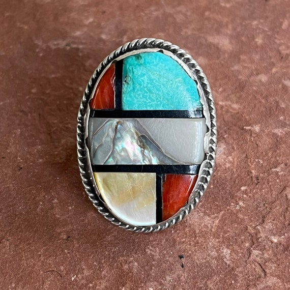 Authentic Zuni Ring with Multi-stone Inlay, vinta… - image 2