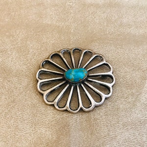 Navajo Sandcast Turquoise Pin signed by the artist with initial S