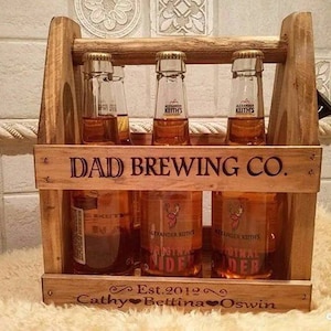 Rustic Bottle Opener, Custom Beer Caddy, Beer Carrier, Wood Six Pack Holder,Husband  5th Anniversary Gift/Dad From Kids Gift, Laser Engraved