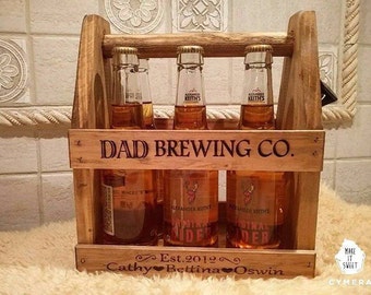 Rustic Bottle Opener, Custom Beer Caddy, Beer Carrier, Wood Six Pack Holder,Husband  5th Anniversary Gift/Dad From Kids Gift, Laser Engraved