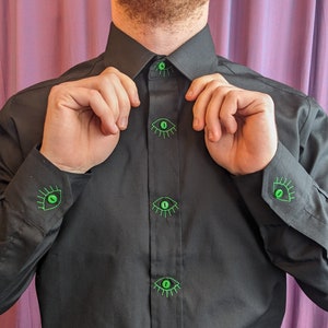 All-Seeing Shirt- eye embroidered cuff and button long sleeve