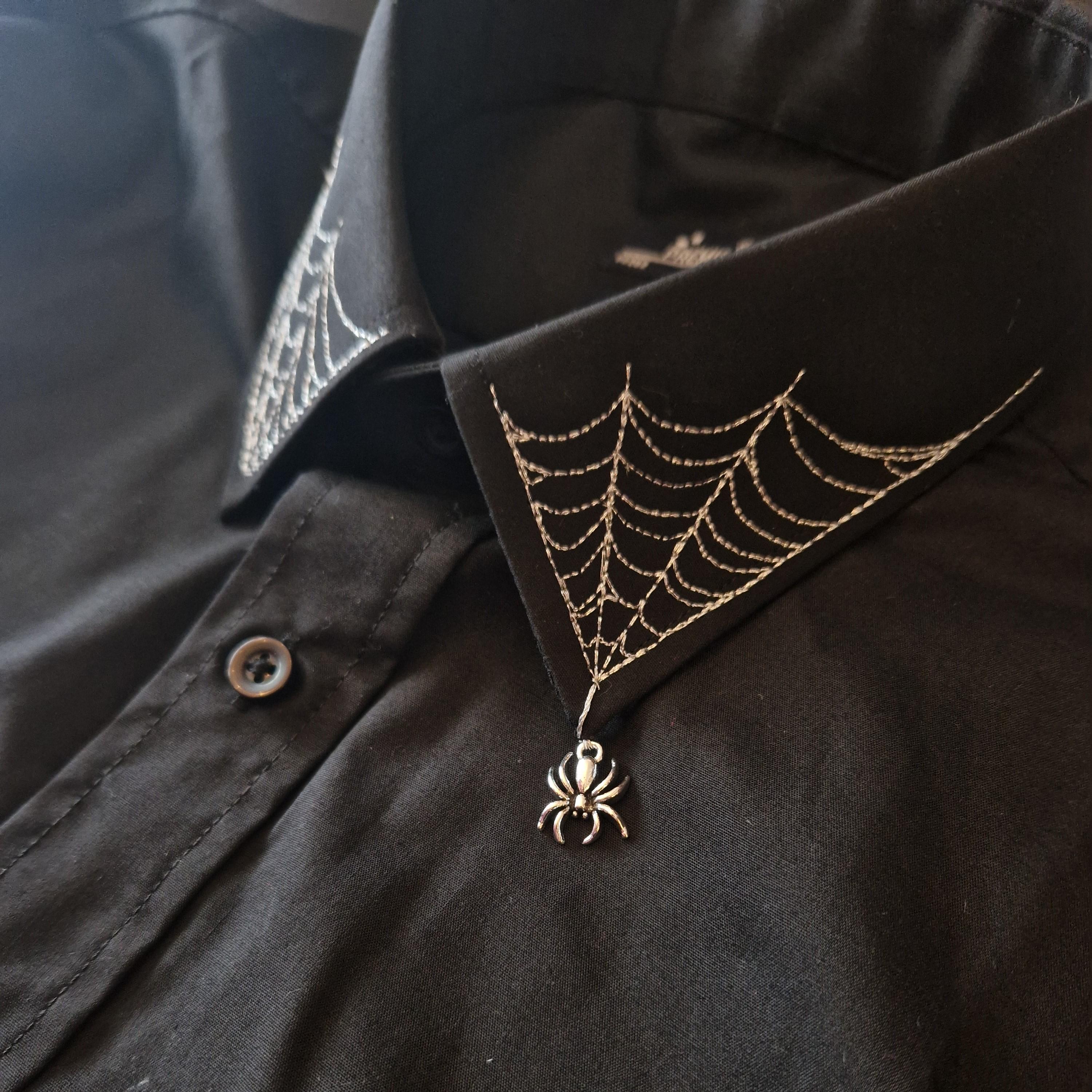 Spider Web Shirt With Embroidered Collar and Metal Spider - Etsy