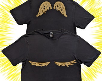 Divine Scars- Metallic Gold Angel Wings Chest Scars Double Sided Hand Screen-printed T-shirt