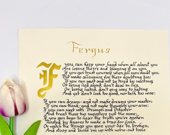 Poema manuscrito con caligrafía / Regalo inspirador para hijo o ahijado / Recuerdo de bautizo o graduación